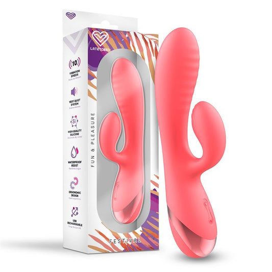 Vibrator punct G, silicon, coral, 10 functii, USB, Festival, LateToBed - Erotic Emporium