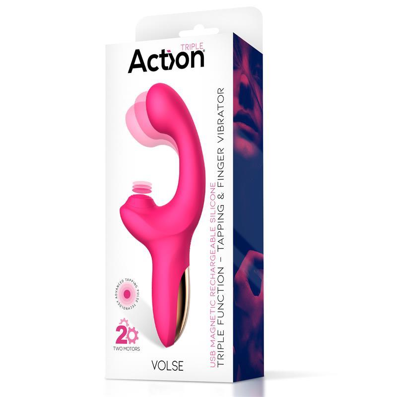 Vibrator punct G, silicon, roz, 18 cm, tripla functie 10 viteze, USB, Volse, Action - Erotic Emporium