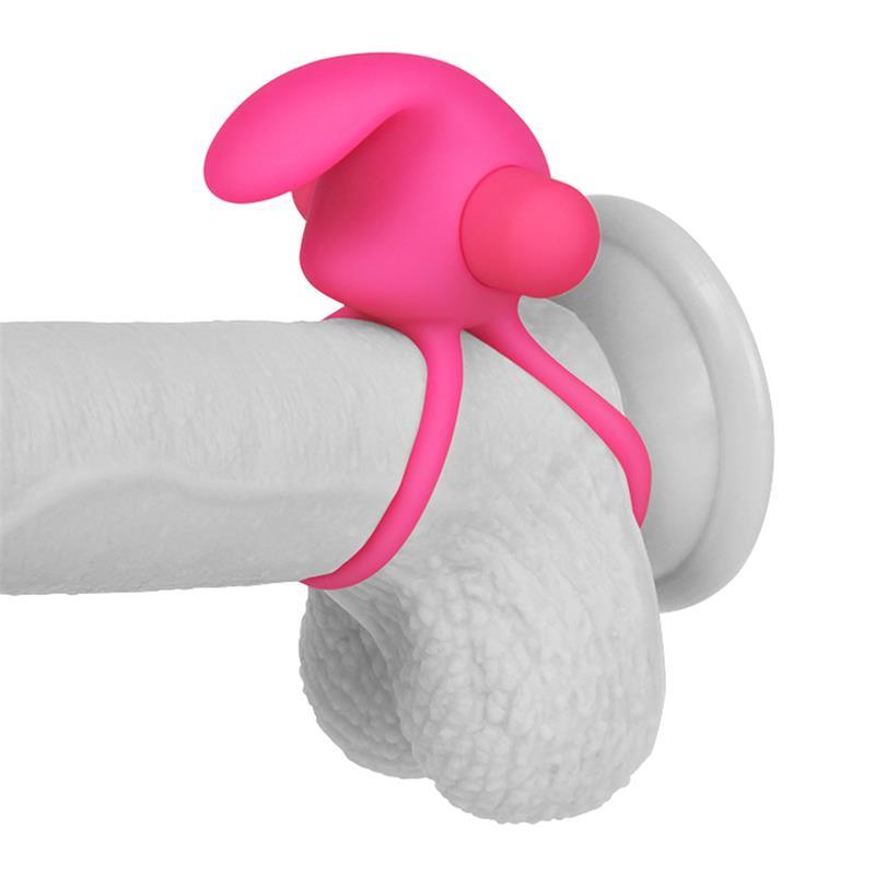 Inel penis dublu, silicon, roz, vibratie, stimulare clitoris, Duo, LoveToy - Erotic Emporium