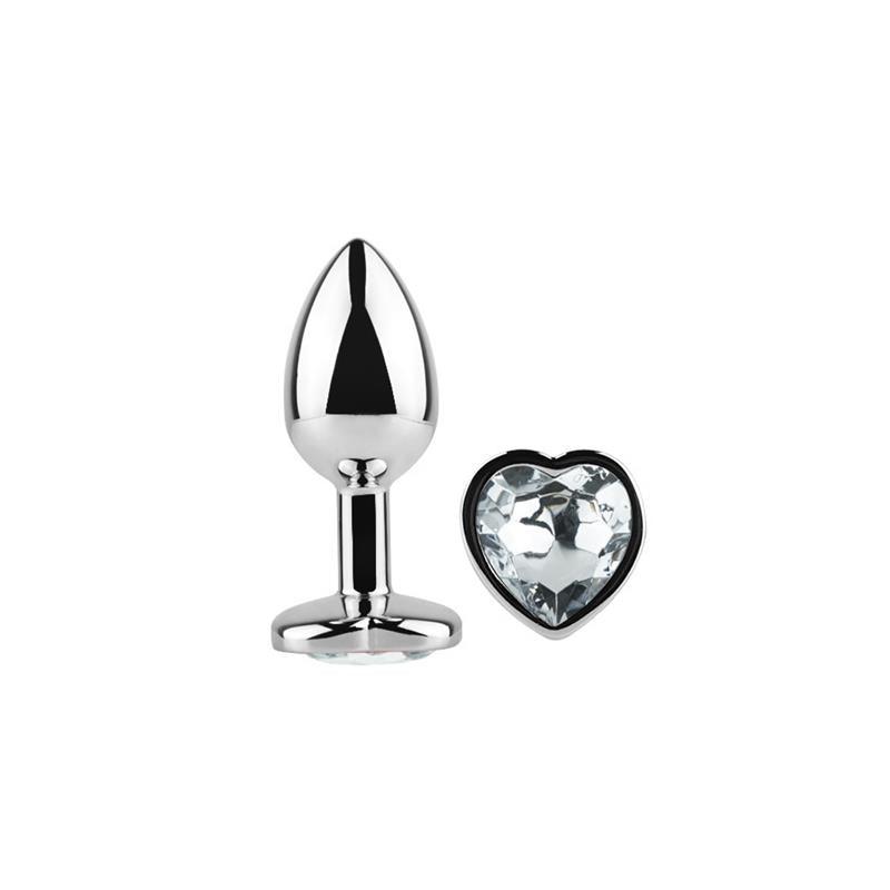 Butt plug, aluminiu, diamant forma inima, marime S, AfterDark - Erotic Emporium