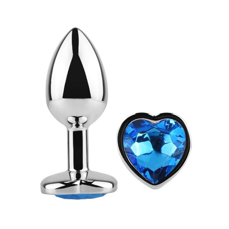 Butt plug, aluminiu, albastru, diamant forma inima, marime L, AfterDark