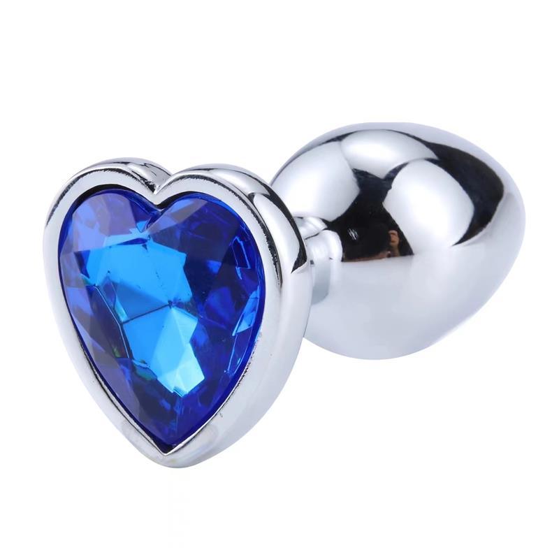 Butt plug, aluminiu, albastru, diamant forma inima, marime L, AfterDark - Erotic Emporium