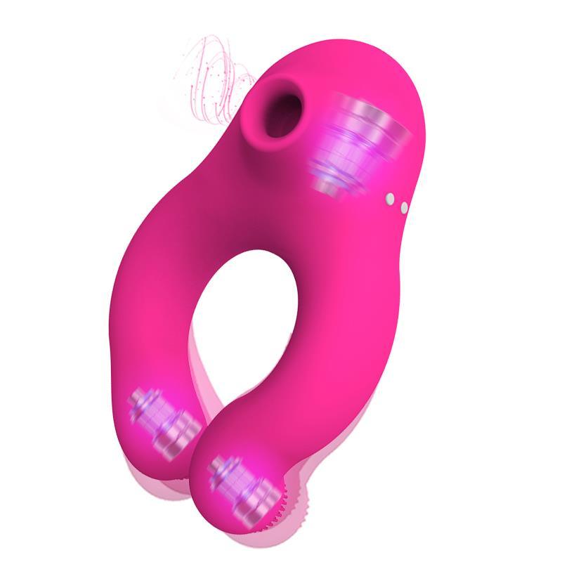 Inel penis, stimulator clitoris, Silicon, roz, pentru cuplu, clitoris sucker - Erotic Emporium