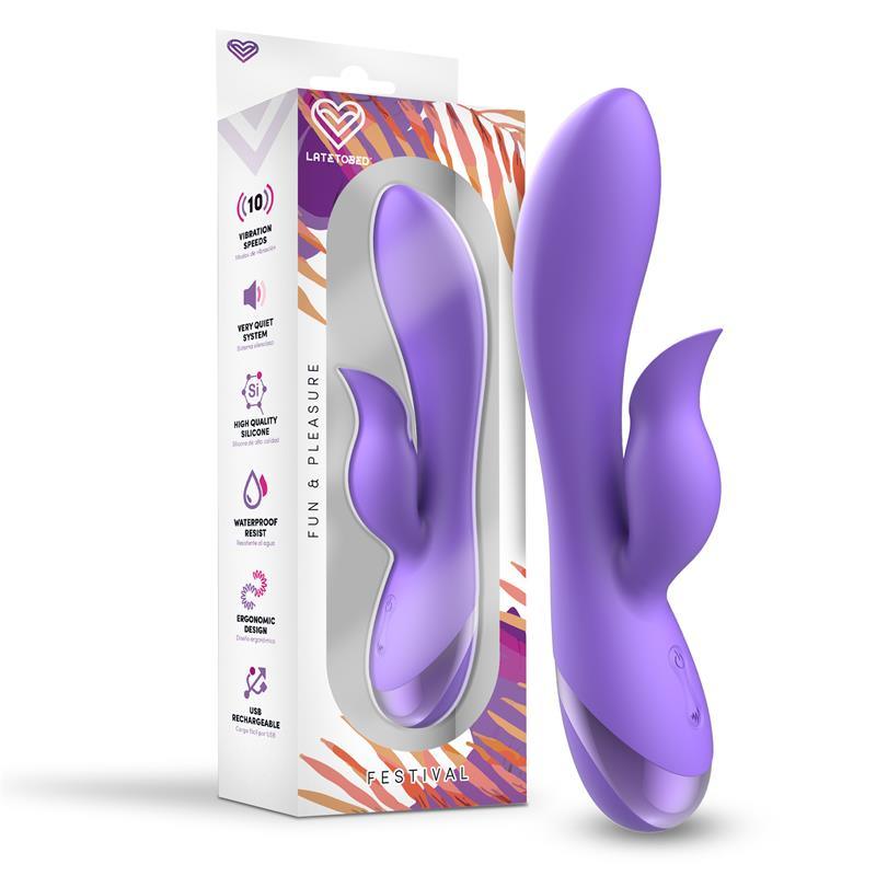 Vibrator punct G, silicon, mov, 18cm, 10 functii, USB, Festival, LateToBed - Erotic Emporium