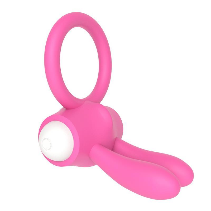 Inel penis dublu, silicon, roz, vibratie, stimulare clitoris, Rabbit, LoveToy - Erotic Emporium