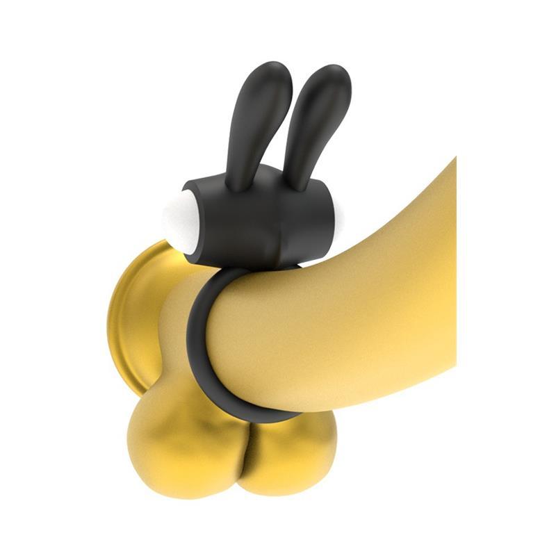 Inel penis dublu, silicon, negru, vibratie, stimulare clitoris, Rabbit, LoveToy