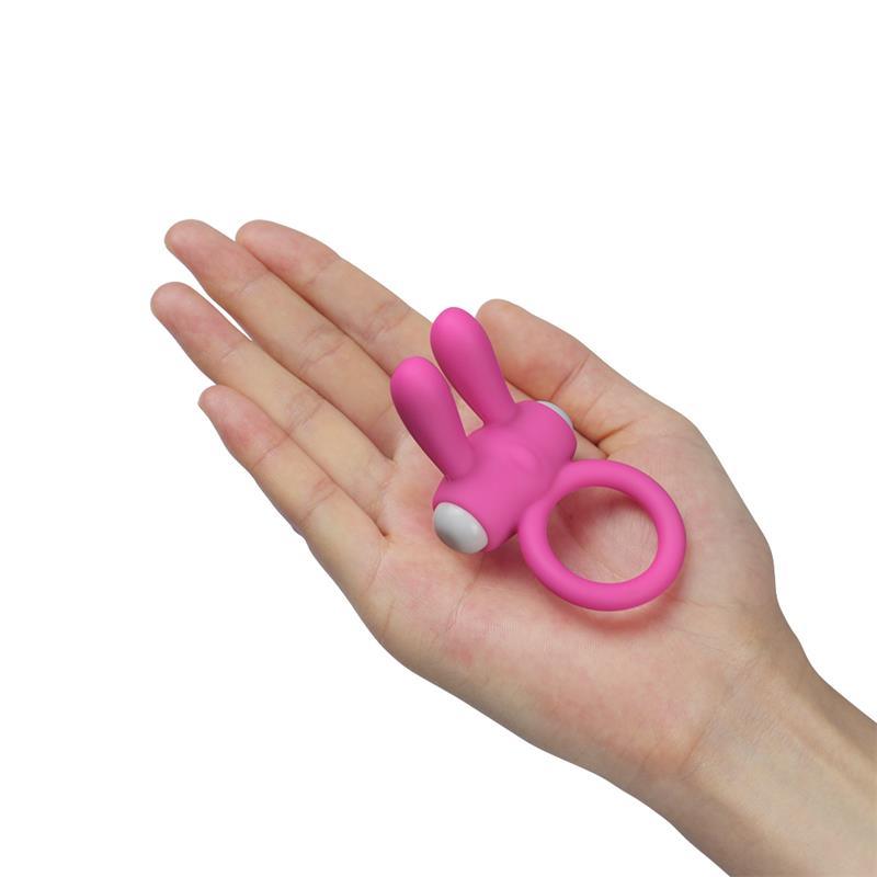 Inel penis dublu, silicon, roz, vibratie, stimulare clitoris, Rabbit, LoveToy