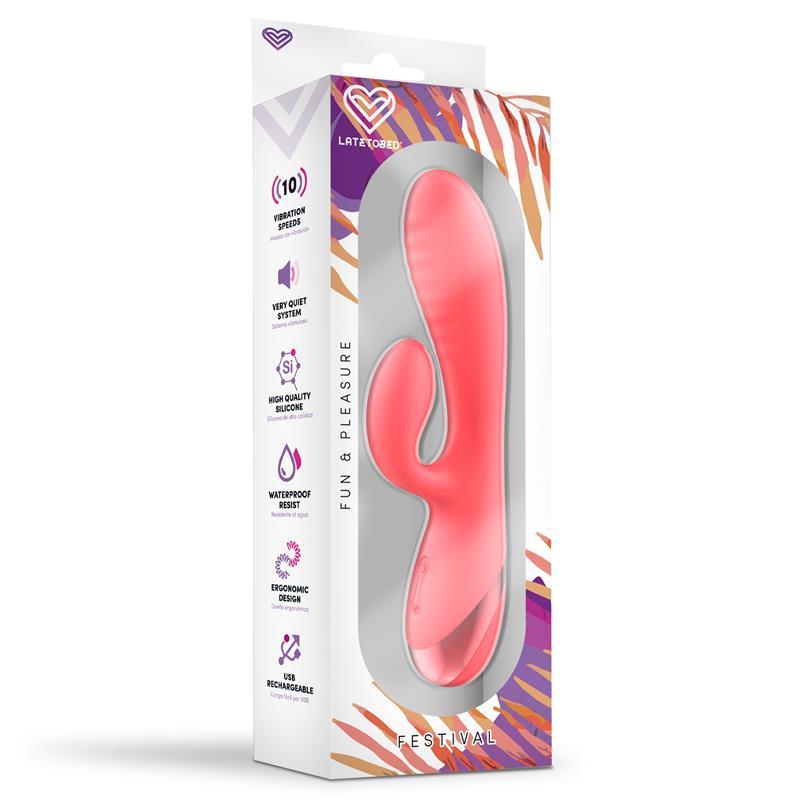 Vibrator punct G, silicon, coral, 10 functii, USB, Festival, LateToBed - Erotic Emporium