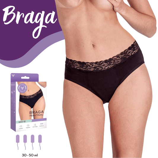 Chiloți menstruali, Braga DAILY+, negru, absorbție ridicată, noapte - Erotic Emporium