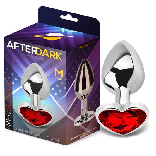 Dop anal, aluminiu, rosu, diamant forma inima, marime M, AfterDark