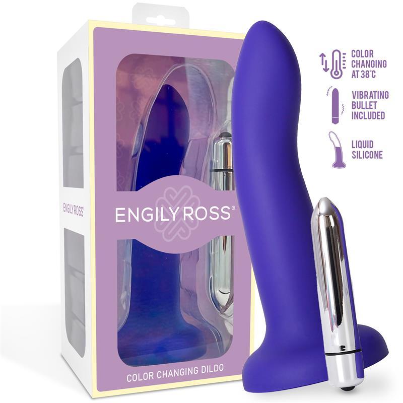 Dildo + bulet, 10 functii, culoare sensibila la temperatura albastru mov, marime S, compatibil ham strap-on, Dildox by Engily Ross - Erotic Emporium