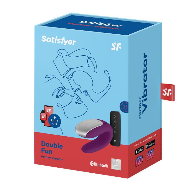 Satisfyer, Double Fun Violet for Couples Bluetooth App Remote Control, stimulator clitoris, silicon, mov, dublă funcție - Erotic Emporium
