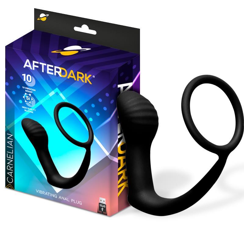 Vibrator Anal + inel penis, Masaj Prostata, Silicon, Negru, 10 functii vibratie, USB, Carnelian, AfterDark, InToYou - Erotic Emporium