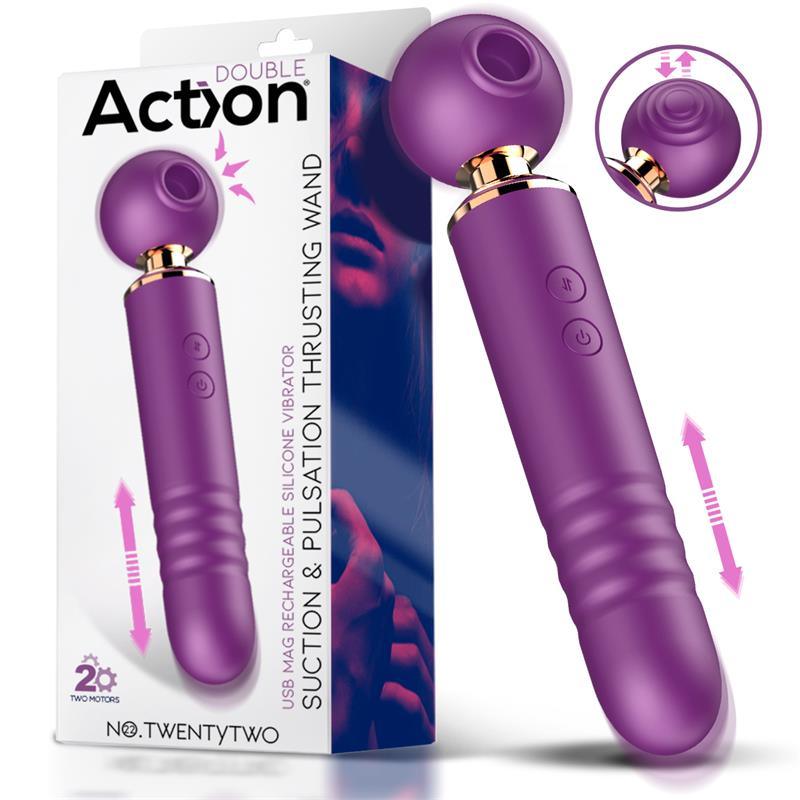 Vibrator, silicon, mov, truplã funcție, sucțiune, 10 funcții, Action No. TwentyTwo Suction & Pulsation Thrusting Wand - Erotic Emporium