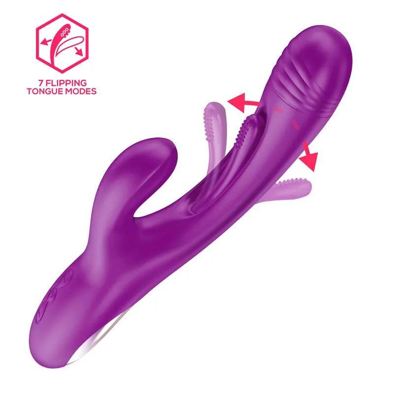 Vibrator Stimulare Clitoris, Silicon, Mov, 21 functii combinate, USB, Rabbit Vibrator Flipping Tongue, Priya, InToYou