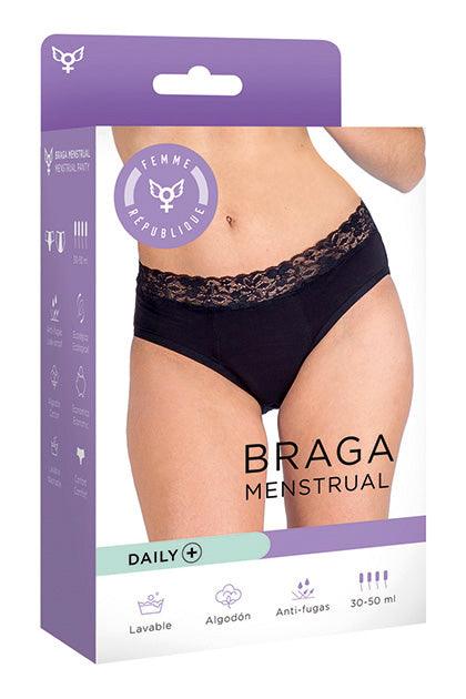 Chiloți menstruali, Braga DAILY+, negru, absorbție ridicată, noapte - Erotic Emporium