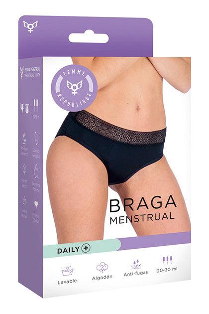 Chiloți menstruali, Braga DAILY+, negru, absorbție ridicată - Erotic Emporium