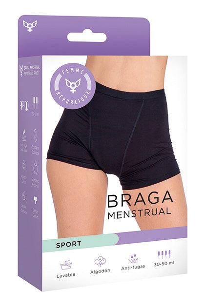 Chiloți menstruali, Braga SPORT, negru, absorbție ridicată - Erotic Emporium