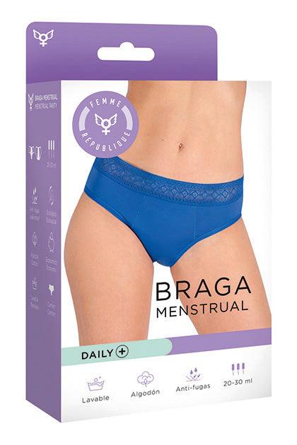 Chiloți menstruali, Braga DAILY+, albastru, absorbție ridicată - Erotic Emporium