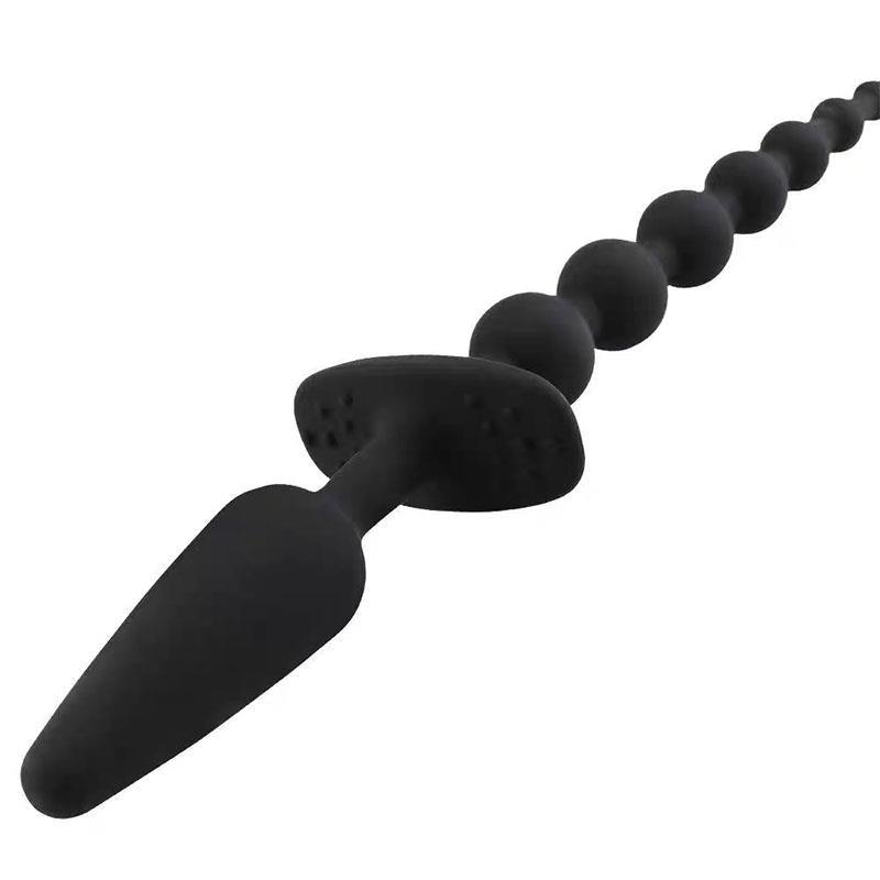 Plug anal și lanț anal, silicon, negru, dop 9cm x 2.5cm, lanț 19cm, A-Gusto - Erotic Emporium