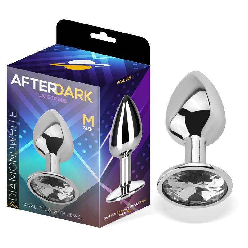Plug anal, aluminiu, diamant formă rotundă, mărime M, AfterDark - Erotic Emporium