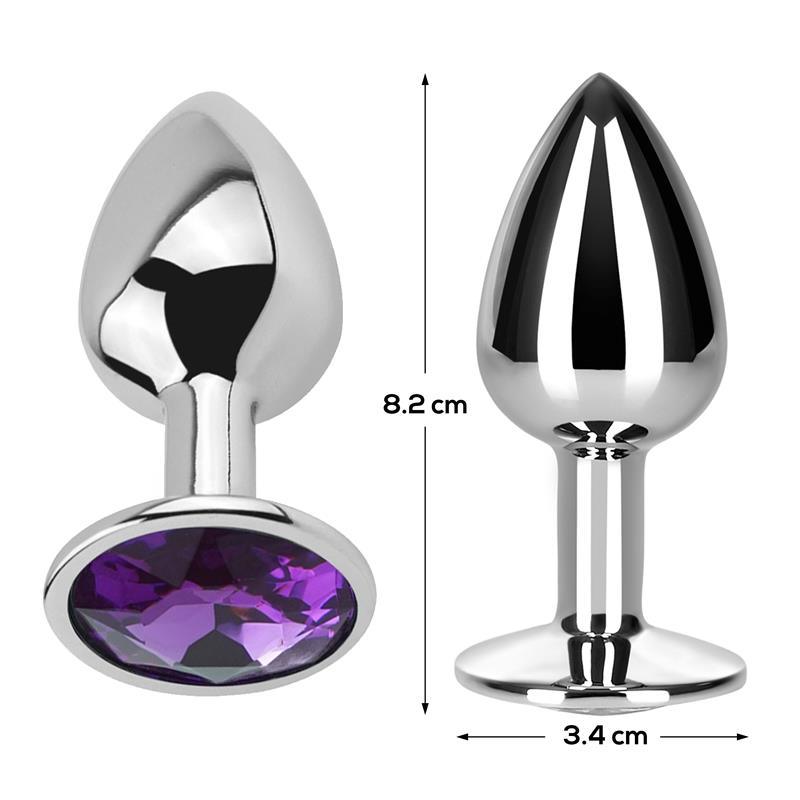 Plug anal, aluminiu, diamant mov ametist, mărimea M, AfterDark - Erotic Emporium