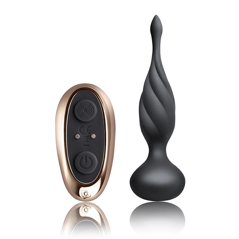 Plug anal, silicon, negru, impermeabil, 10 funcții vibrație și pulsație, telecomandă, reîncărcabil USB, Rocks-Off Petite Sensations Discover - Erotic Emporium