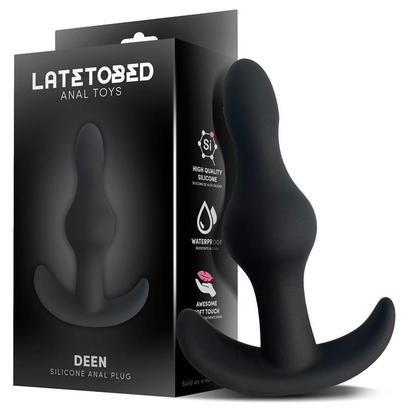 Plug anal prostata, silicon, negru, bază tip ancoră, 8.2cm x 5.5cm, LateToBed Deen - Erotic Emporium