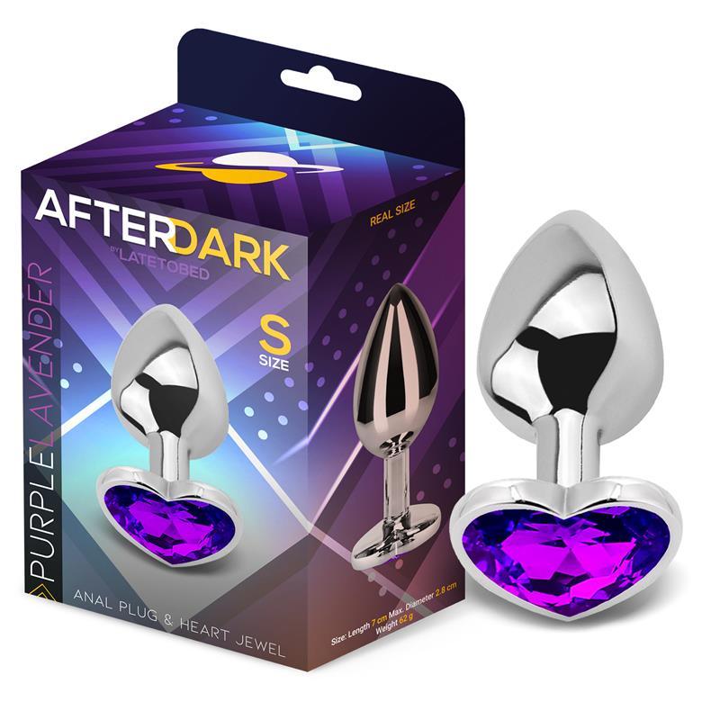 Plug anal, aluminiu, coral mov, diamant formă inimă, mărime S, AfterDark - Erotic Emporium