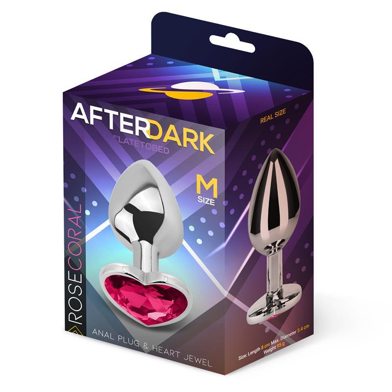 Plug anal, aluminiu, roz coral, diamant formă inimă, mărime M, AfterDark - Erotic Emporium