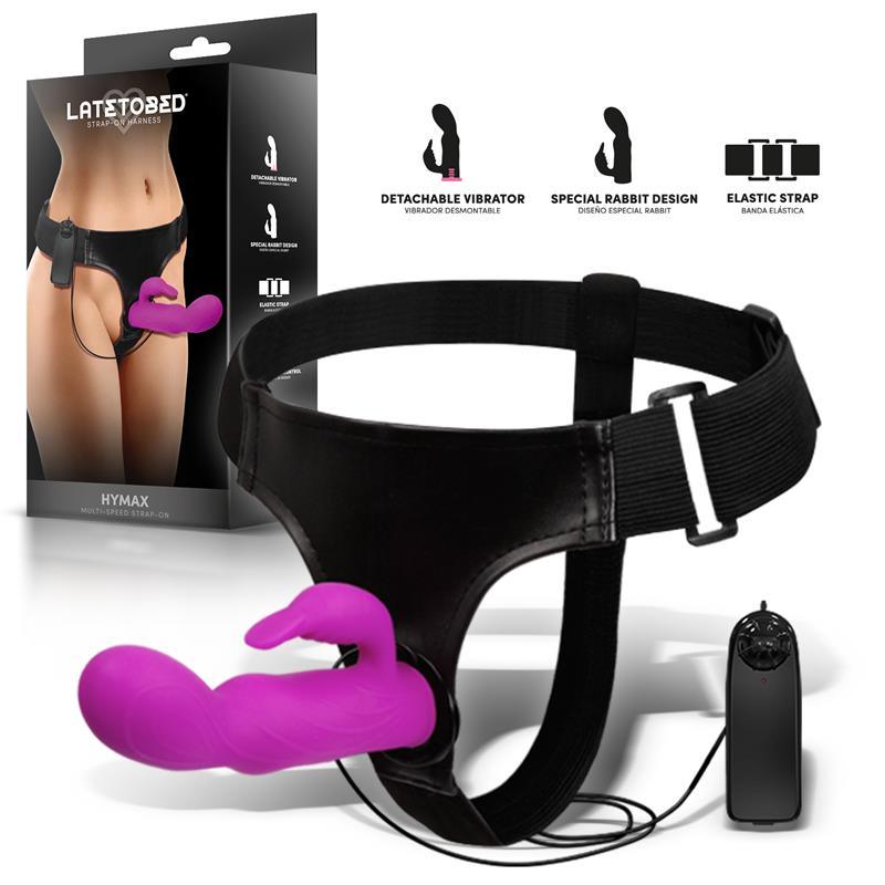 LateToBed Hymax Strap-On Multi-Speed Vibe with Rabbit and Remote Control - Erotic Emporium