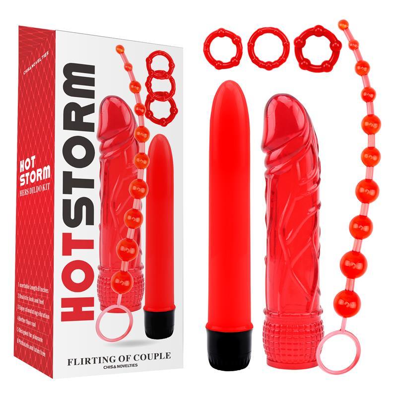 Dildo, TPE+ABS+PVC, roșu, 27,5 cm, Chisa Kit Flirting pentru Cupluri - Erotic Emporium