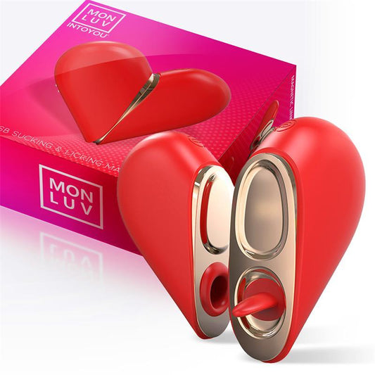 Vibrator clitoris, InToYou Mon Luv Double Stimulator Heart 2 in 1 Suction and Licking Tongue - Erotic Emporium