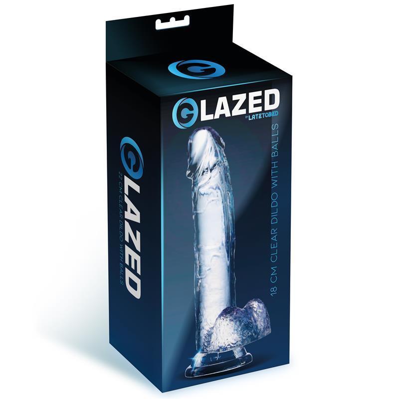 Dildo Realistic cu Testicule, Cristal, 18cm, LateToBed Glazed - Erotic Emporium