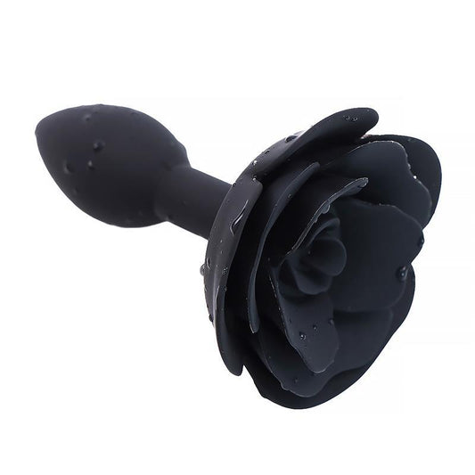 Plug anal, silicon, negru, bază trandafir, Rose - Erotic Emporium