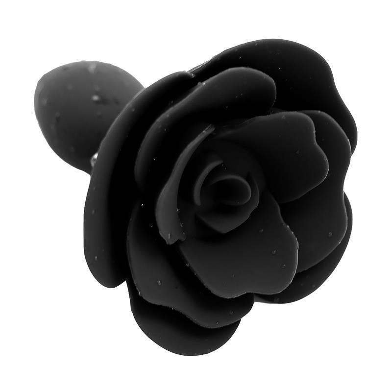 Plug anal, silicon, negru, bază trandafir, Rose - Erotic Emporium
