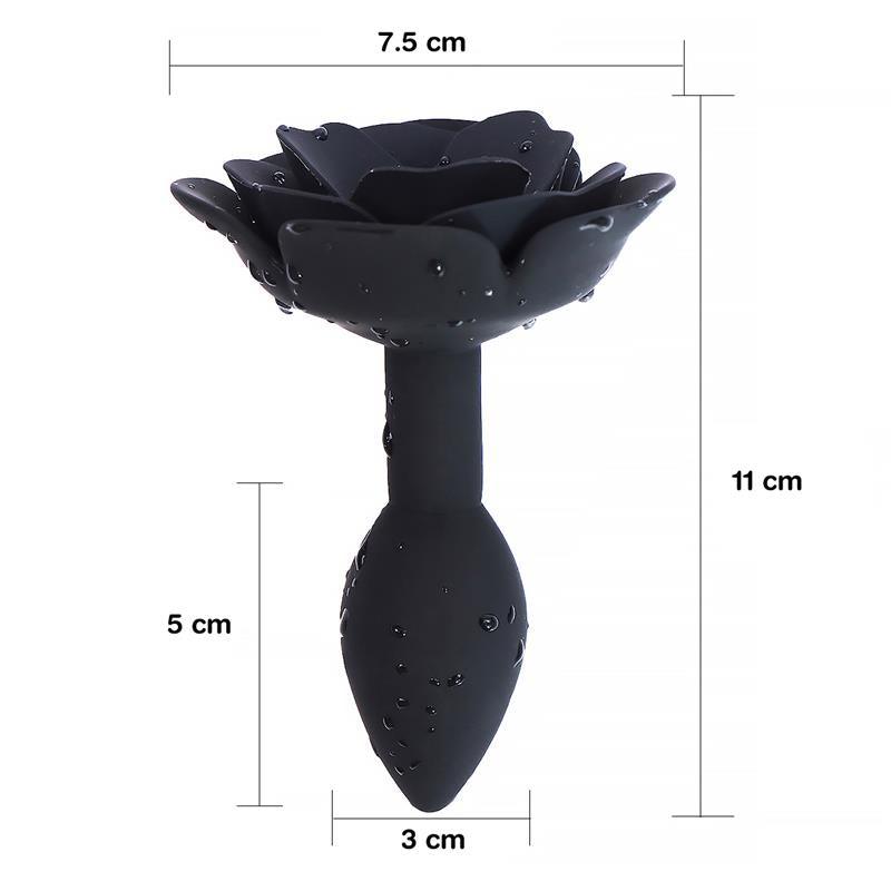Plug anal, silicon, negru, bază trandafir, Rose - Erotic Emporium