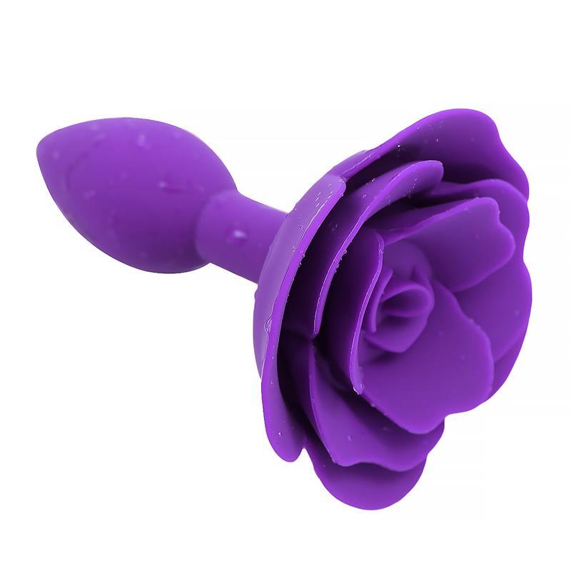 Plug anal, silicon, mov, bază trandafir, Rose - Erotic Emporium