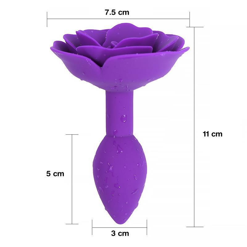 Plug anal, silicon, mov, bază trandafir, Rose - Erotic Emporium