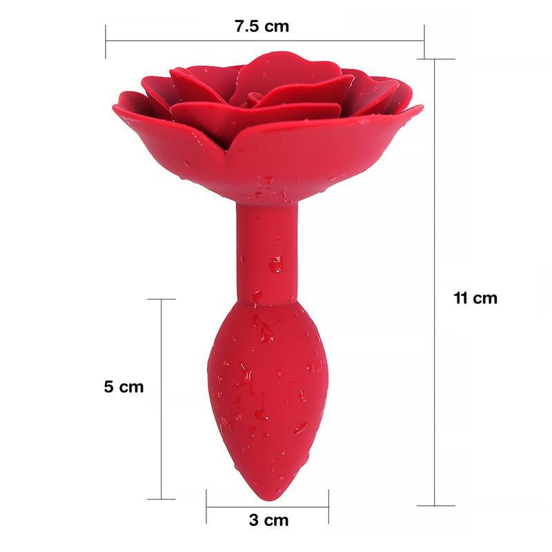 Plug anal, silicon, roșu, bază trandafir, Rose - Erotic Emporium