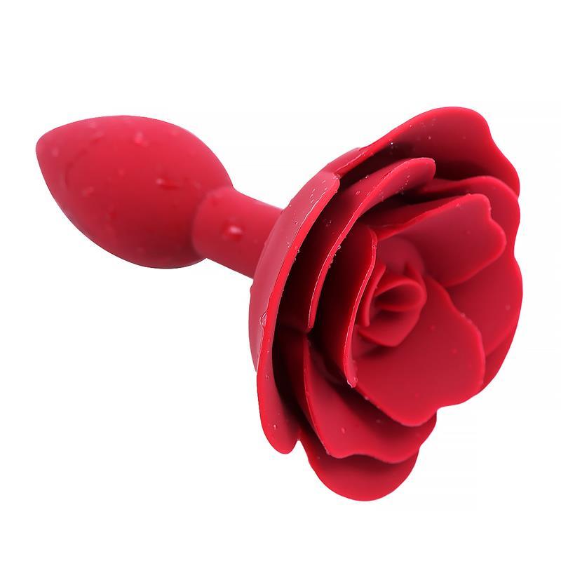 Plug anal, silicon, roșu, bază trandafir, Rose - Erotic Emporium