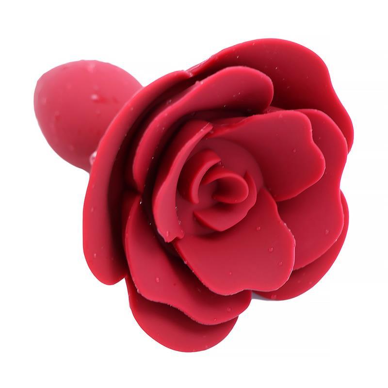 Plug anal, silicon, roșu, bază trandafir, Rose - Erotic Emporium