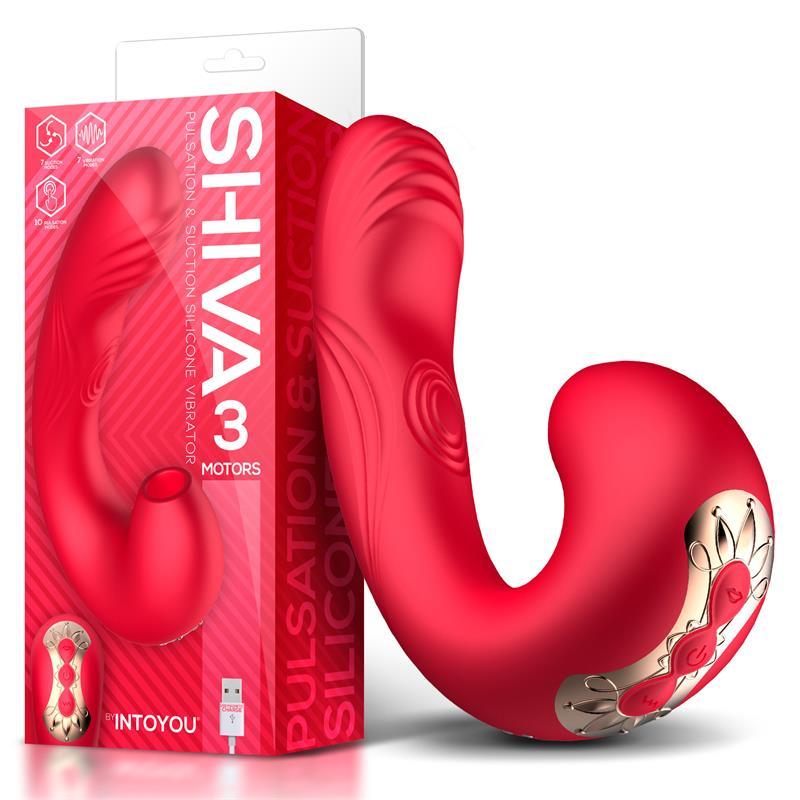 Vibrator with Pulsation and Suction, 3 Motors Magnetic USB, Silicone,Shiva Vibe - Erotic Emporium