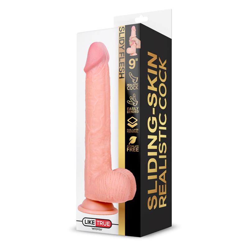 Dildo Realistic, TPE dublu strat, roz, 9-22 cm, Slidy, LikeTrue - Erotic Emporium