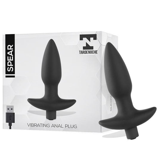 Plug anal, silicon, negru, impermeabil, formă suliță, 15cm x 3.5cm, 10 funcții vibrație, reîncărcabil USB, Tardenoche Spear - Erotic Emporium